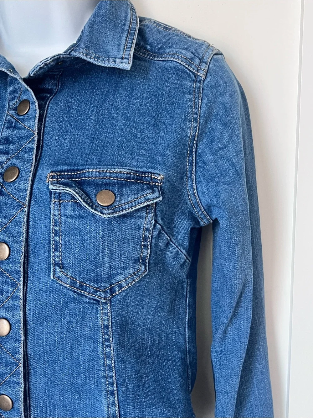 Free People Denim Stretch Snap Front Blue Jean Boho Western Rodeo Jacket S - Picture 3 of 10